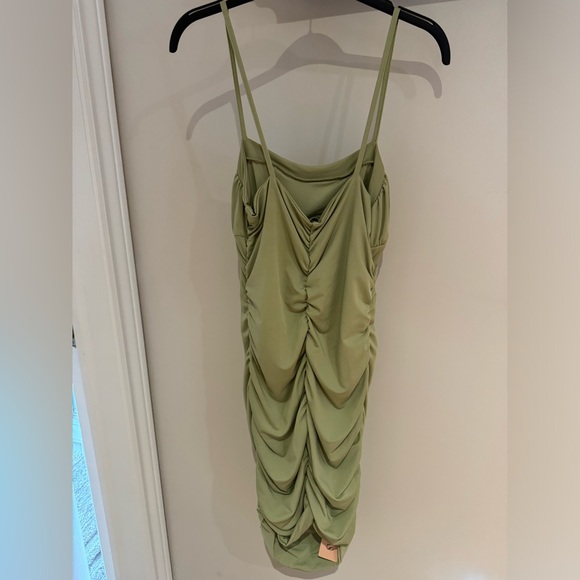 Light Green Ruched Micas Spaghetti-Strap Dress - Picture 2 of 3